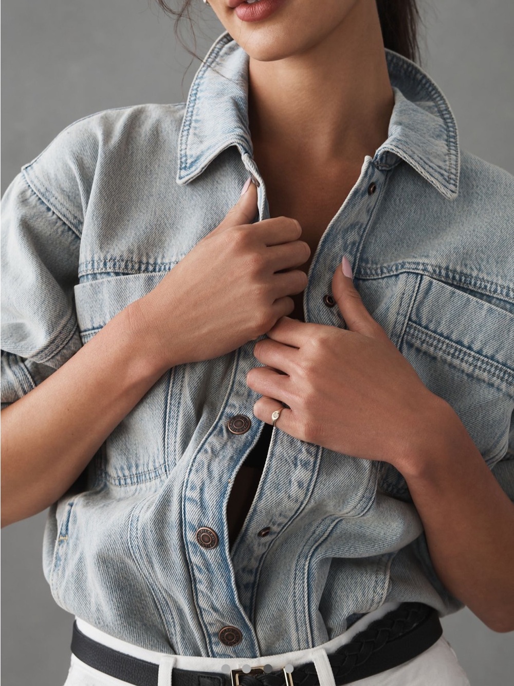 Pilcro Ruched Denim Bomber Jacket - Picture 3 of 10